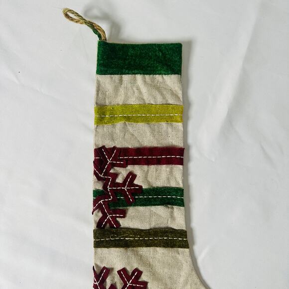 Primitive Farmhouse Christmas Striped Snowflake Sewn Skinny Holiday Stocking - Picture 4 of 8